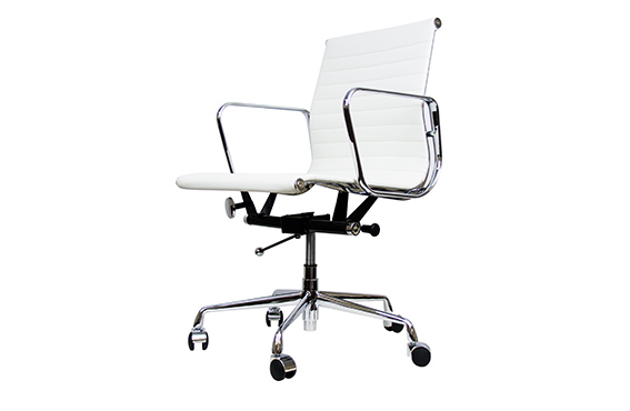 Replica Eames Mid Back Ribbed Leather Management Office Chair - White